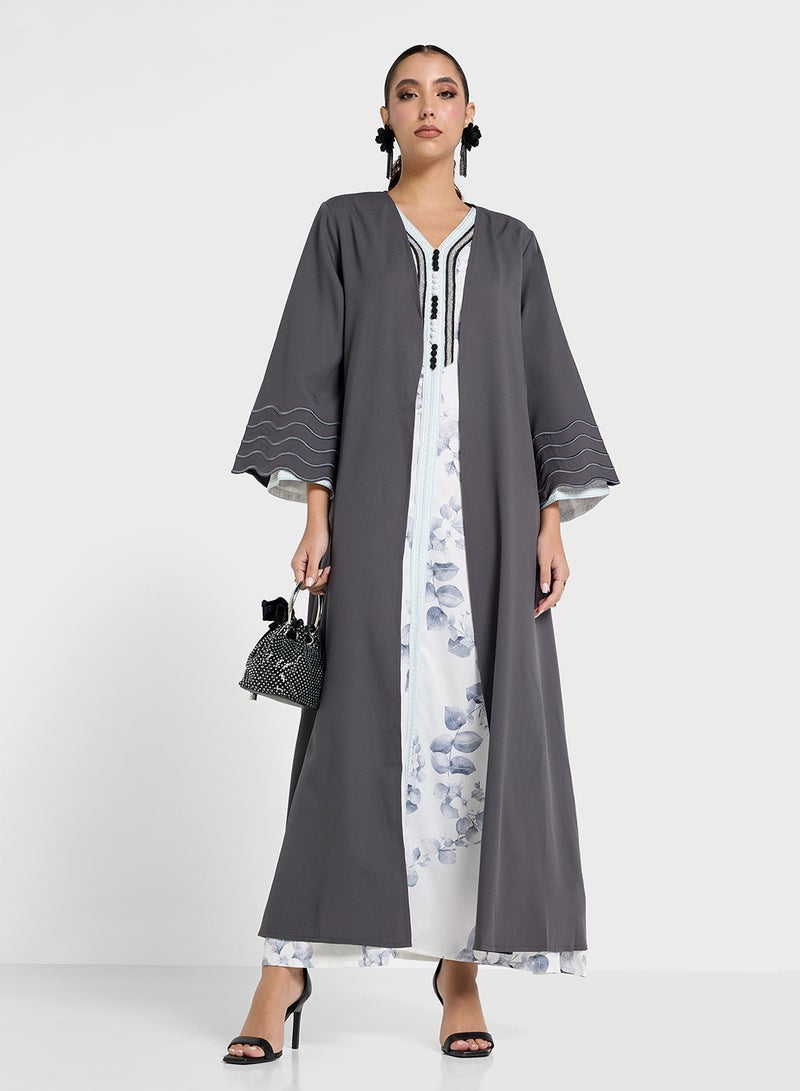 Piped Sleeve Abaya With Inner