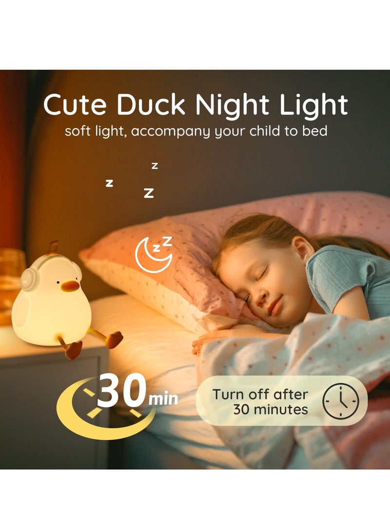 LED Happy Duck Night Light for Kids 3 Level Dimmable Nursery Nightlight Kawaii Silicone Squishy Light Up Duck Nursery Lamp Bedside Touch Lamp Creative Gifts for Boys Girls Room Decor