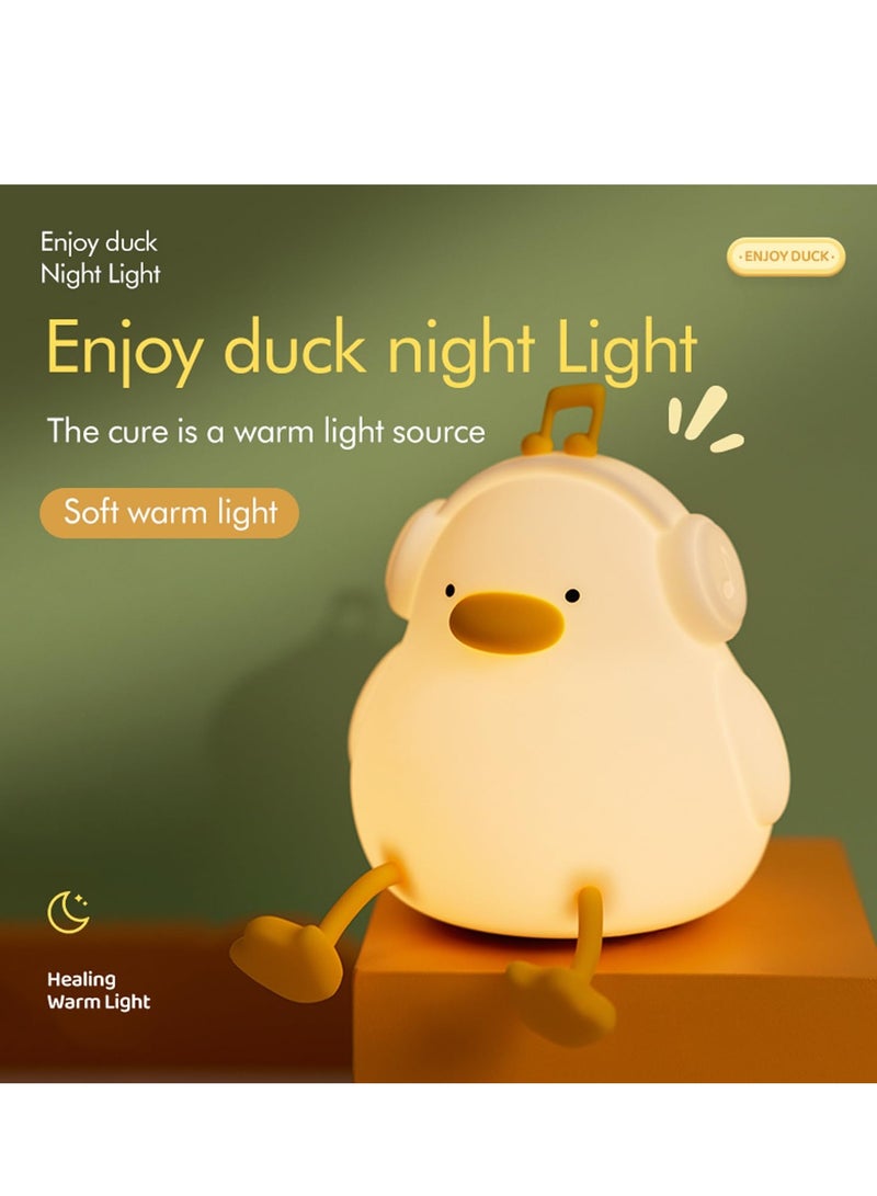 LED Happy Duck Night Light for Kids 3 Level Dimmable Nursery Nightlight Kawaii Silicone Squishy Light Up Duck Nursery Lamp Bedside Touch Lamp Creative Gifts for Boys Girls Room Decor