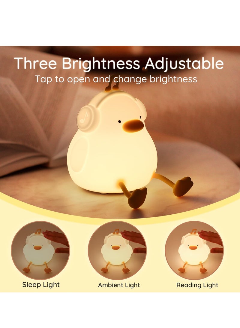 LED Happy Duck Night Light for Kids 3 Level Dimmable Nursery Nightlight Kawaii Silicone Squishy Light Up Duck Nursery Lamp Bedside Touch Lamp Creative Gifts for Boys Girls Room Decor