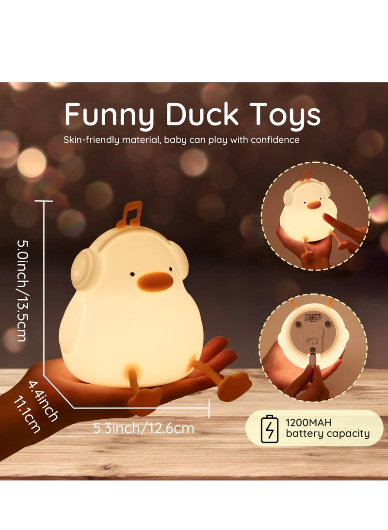 LED Happy Duck Night Light for Kids 3 Level Dimmable Nursery Nightlight Kawaii Silicone Squishy Light Up Duck Nursery Lamp Bedside Touch Lamp Creative Gifts for Boys Girls Room Decor