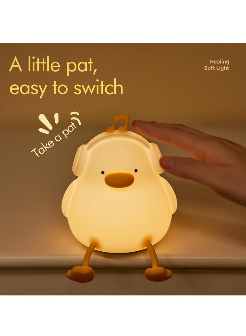 LED Happy Duck Night Light for Kids 3 Level Dimmable Nursery Nightlight Kawaii Silicone Squishy Light Up Duck Nursery Lamp Bedside Touch Lamp Creative Gifts for Boys Girls Room Decor