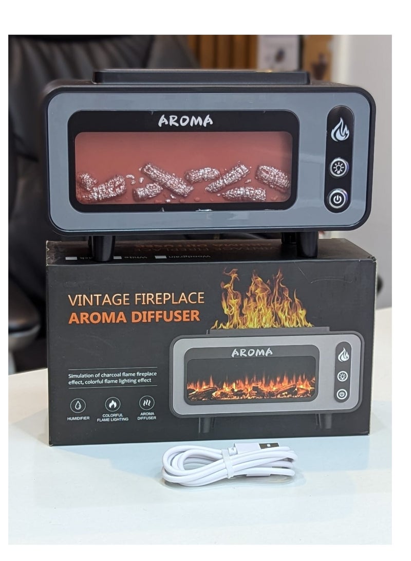 200ML 3D Simulated Fireplace Diffuser 7 Colors LED Aroma Diffuser Ultrasonic Aroma Essential Oil Fire Flame Air Humidifier For Home Office Use Multicolor