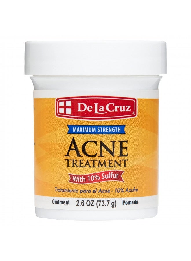 De La Cruz 10% Sulfur Ointment Acne Treatment - Medication To Clear Cystic Acne Pimples And Blackheads On Face And Body - Made In Usa - 2.6 Oz
