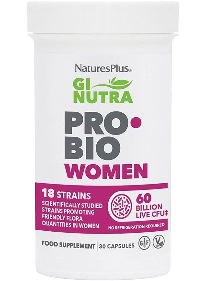 Natures Plus Gi Natural Pro Biotic Women | 60 Billion Cfu | Balance & Nourish Whole Body Health With 18 Strains | Gluten-Free | 30 Capsules