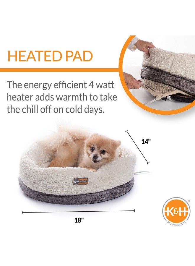 Heated ThermoSnuggle Cup Bomber Indoor Heated Cat Bed, Heated Pet Bed For Indoor Cats And Small Dogs, Thermal Warming Large Cat Bed, Round Kitty Heating Bed, Gray 14X18In