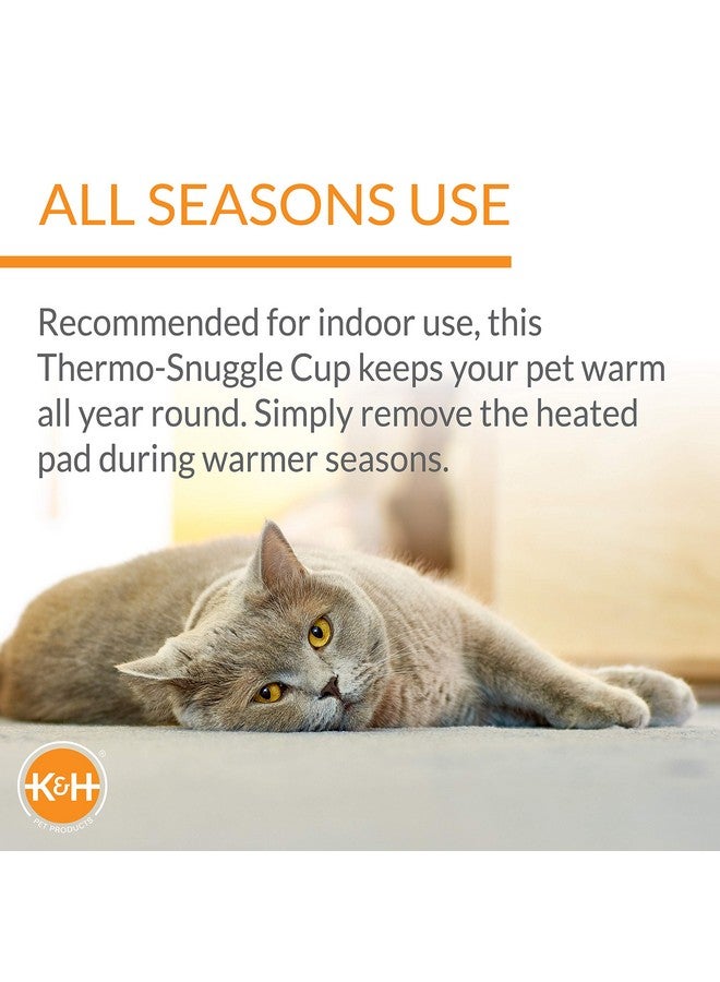 Heated ThermoSnuggle Cup Bomber Indoor Heated Cat Bed, Heated Pet Bed For Indoor Cats And Small Dogs, Thermal Warming Large Cat Bed, Round Kitty Heating Bed, Gray 14X18In