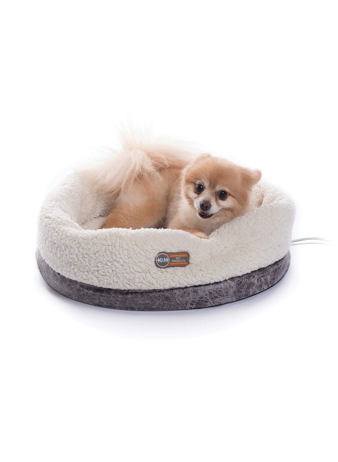 Heated ThermoSnuggle Cup Bomber Indoor Heated Cat Bed, Heated Pet Bed For Indoor Cats And Small Dogs, Thermal Warming Large Cat Bed, Round Kitty Heating Bed, Gray 14X18In
