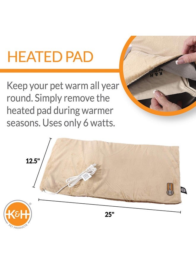 Heated ThermoKitty Mat, Indoor Heated Cat Bed, Pet Heat Pad For Indoor Cats And Small Dogs, Cat Heating Pad, Electric Thermal Warming Cat Bed Mat, Mocha/Tan 12.5 X 25 Inches