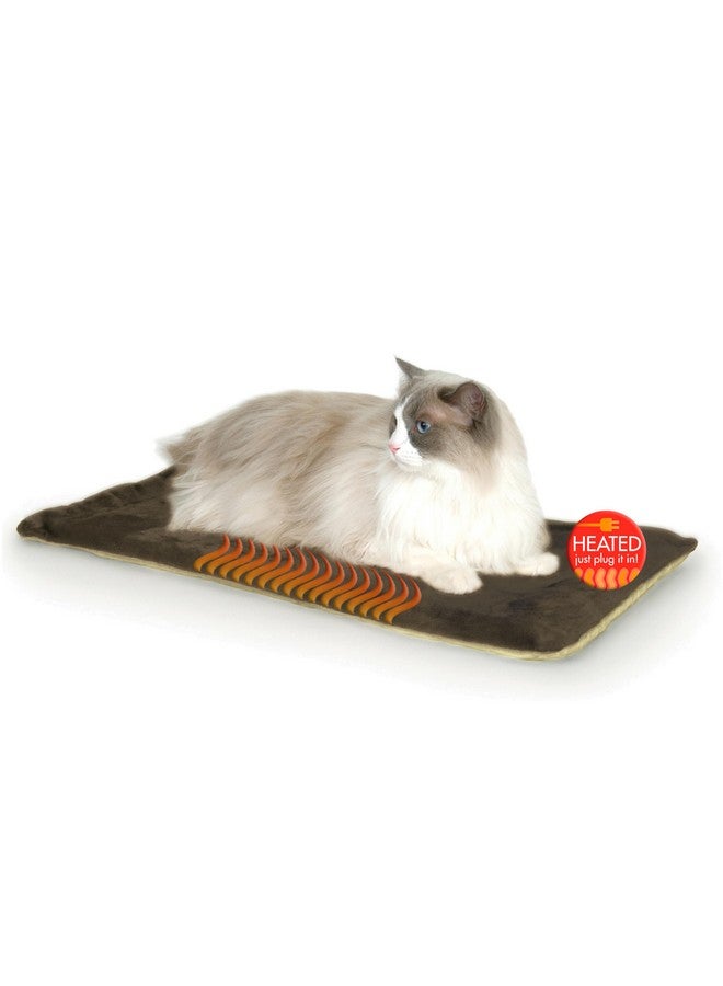 Heated ThermoKitty Mat, Indoor Heated Cat Bed, Pet Heat Pad For Indoor Cats And Small Dogs, Cat Heating Pad, Electric Thermal Warming Cat Bed Mat, Mocha/Tan 12.5 X 25 Inches