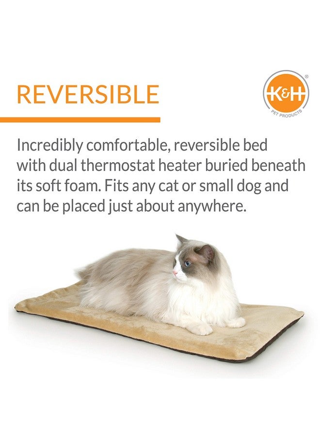 Heated ThermoKitty Mat, Indoor Heated Cat Bed, Pet Heat Pad For Indoor Cats And Small Dogs, Cat Heating Pad, Electric Thermal Warming Cat Bed Mat, Mocha/Tan 12.5 X 25 Inches