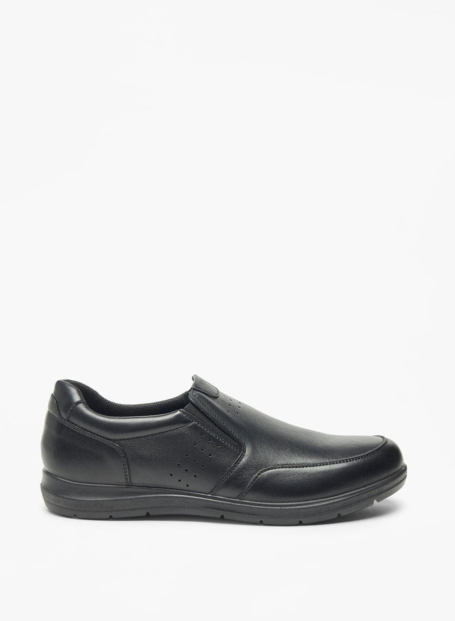 Solid Slip-On Loafers with Perforated Detail