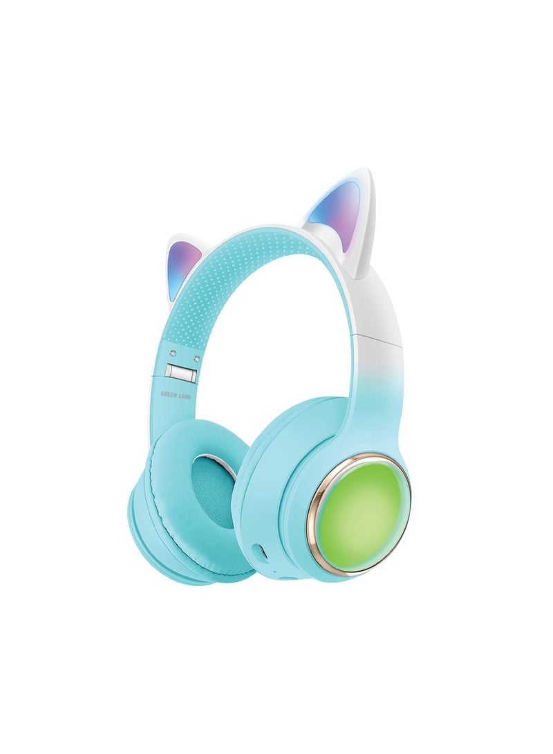 GL-400 Kids Wireless Headphone with LED Lights / Powerful 400mAh Battery / 8H Long Lasting Playing Time / Volume Limiting for Hearing Protection / Long Range 10m Bluetooth Distance / High Quality ABS+PU Material / Light Effect / Light Weight / Flashing Modes / AUX / Type C / BT5.3 / TF card - Blue