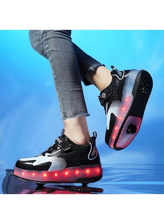 Kids LED Roller Skate Shoes Double Wheels Flashing USB Charging Sneakers for Boys & Girls Ideal for Gymnastics, Skateboarding & Birthday Gifts