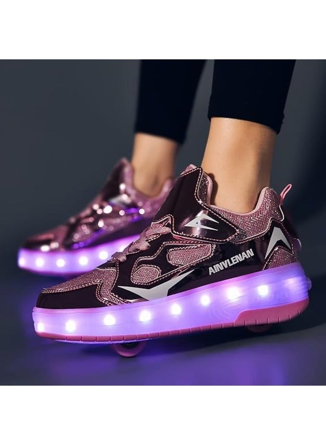 Purple Unisex Kids Roller Skate Shoes Double Wheels Flashing Charging Sneakers for Boys & Girls Ideal for Gymnastics, Skateboarding & Birthday Gifts