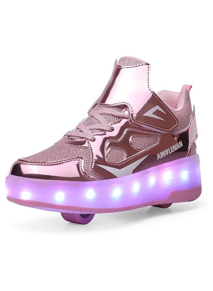 Purple Unisex Kids Roller Skate Shoes Double Wheels Flashing Charging Sneakers for Boys & Girls Ideal for Gymnastics, Skateboarding & Birthday Gifts