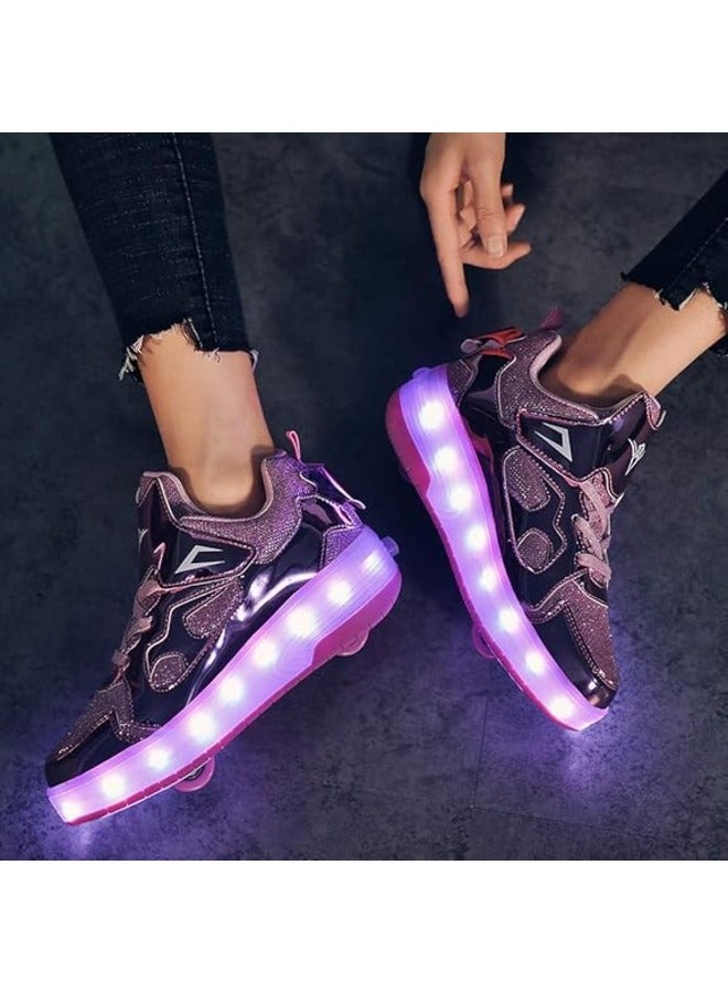 Purple Unisex Kids Roller Skate Shoes Double Wheels Flashing Charging Sneakers for Boys & Girls Ideal for Gymnastics, Skateboarding & Birthday Gifts