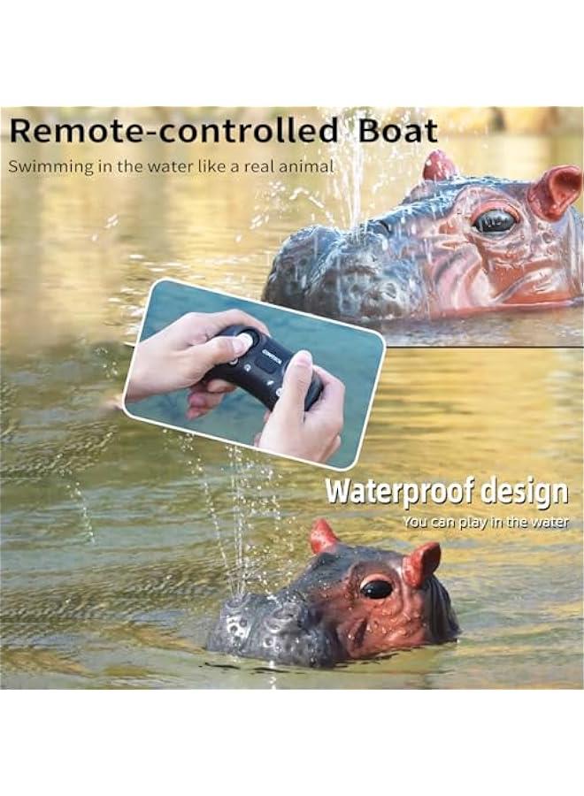 RC Boat for Kids, Hippo Remote Control Boat for Lake River & Pool, 2.4GHz Simulation Hippopotamus Head Electric Boat Spoof Toy with Spray Water for Boys and Girls