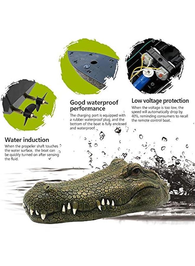 Flytec V002 RC Boat, 2.4G Remote Control Electric Racing Boat for Pools with Simulation Crocodile Head Spoof Toy