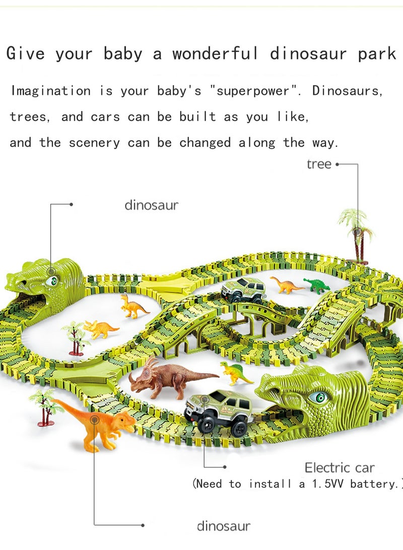 320-Piece Dinosaur-Themed Toy Racetrack, Flexible Track Set With Race Cars For Ages 12 And Up