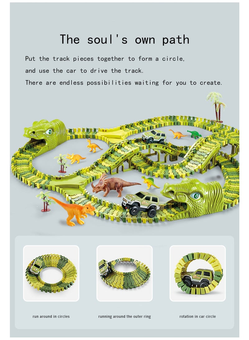 320-Piece Dinosaur-Themed Toy Racetrack, Flexible Track Set With Race Cars For Ages 12 And Up