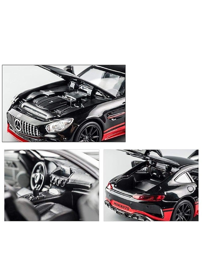 1:32 AMG GTR Car Model Toy, Diecast Zinc Alloy Pull Back Toy Car, Sound and Light Pull Back Model Car for Kids Boy Girl Gift (Black/Red)