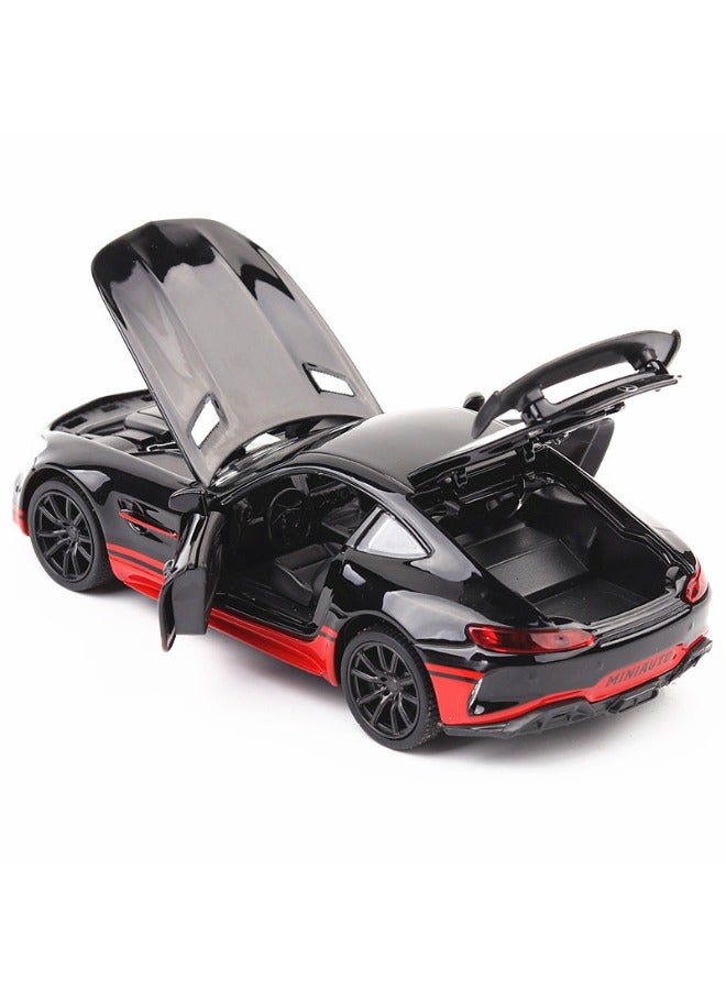 1:32 AMG GTR Car Model Toy, Diecast Zinc Alloy Pull Back Toy Car, Sound and Light Pull Back Model Car for Kids Boy Girl Gift (Black/Red)