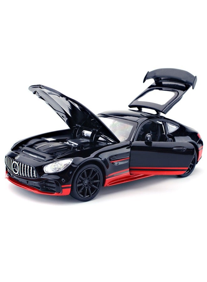 1:32 AMG GTR Car Model Toy, Diecast Zinc Alloy Pull Back Toy Car, Sound and Light Pull Back Model Car for Kids Boy Girl Gift (Black/Red)