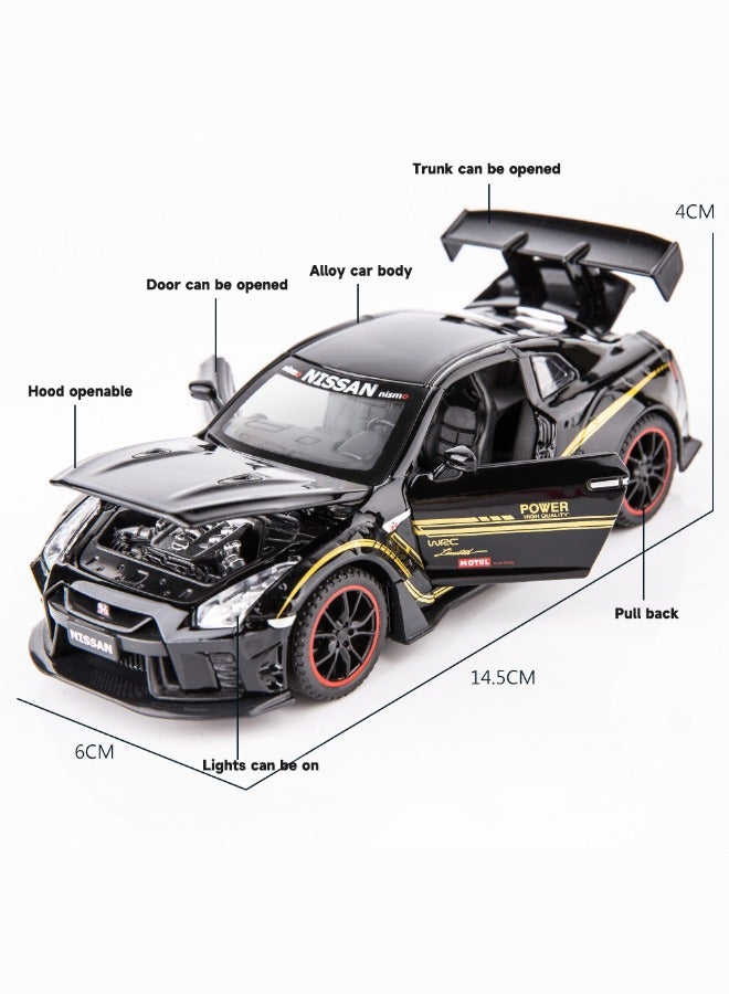 1:32 GTR R35 Car Model Toy, Diecast Zinc Alloy Pull Back Collectible Toy Car, Sound and Light Pull Back Model Sports Car for Kids Boy Girl Gift