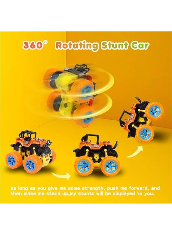 Monster Truck for Boys 3 4 5 6 7 Year Old,4 Pack Push and Go Friction Powered Car Toys, Double-Directions Inertia Pull Back Vehicle Set,Birthday Party Gift for Kids