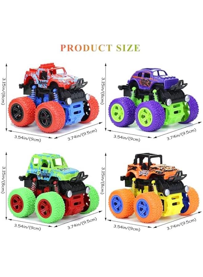 Monster Truck for Boys 3 4 5 6 7 Year Old,4 Pack Push and Go Friction Powered Car Toys, Double-Directions Inertia Pull Back Vehicle Set,Birthday Party Gift for Kids