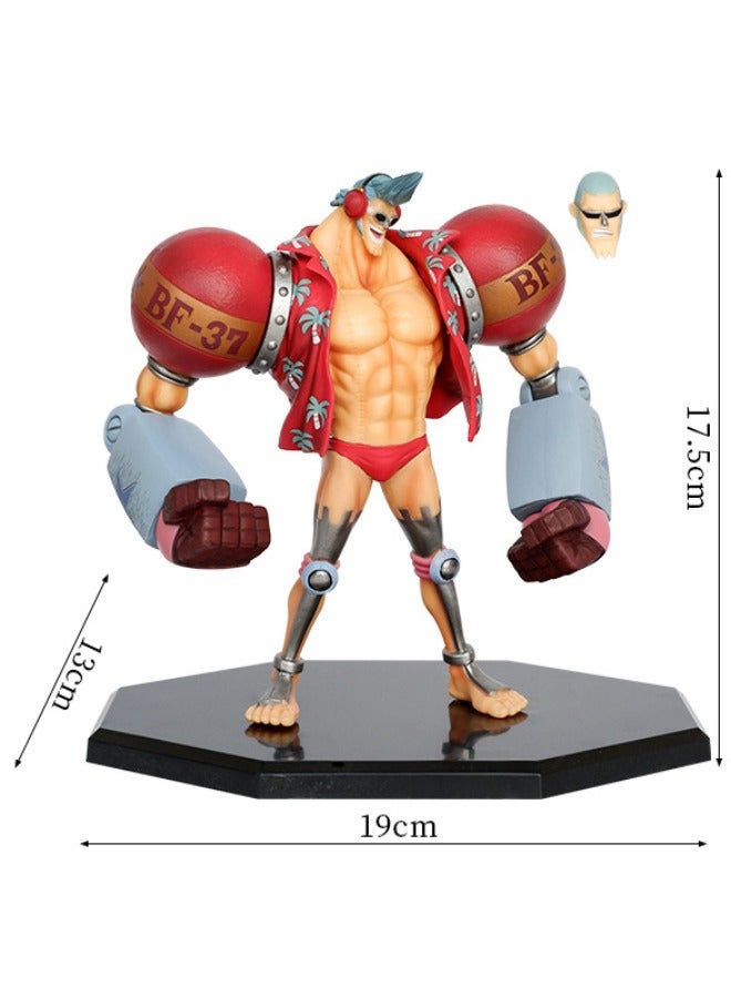 Anime  Franky Action Figure with Base, Interchangeable Head Franky Model, Anime Figure Scene Statue, Anime Realistic Model Ornament, Super Collectible Model Statue Anime Figure Toy 19*17.5cm