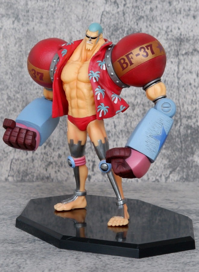 Anime  Franky Action Figure with Base, Interchangeable Head Franky Model, Anime Figure Scene Statue, Anime Realistic Model Ornament, Super Collectible Model Statue Anime Figure Toy 19*17.5cm