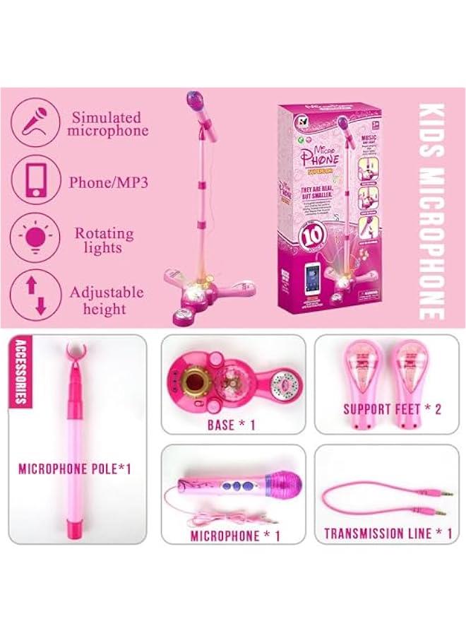 Kids Karaoke Machine with Stand,Karaoke Machine Kid,Kids Microphone with Flashing Stage Lights Adjustable Stand Gift for Age 3+ Years Old Children