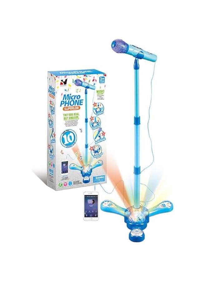 Kids Karaoke Machine with Stand,Kids Microphone Flashing Stage Lights Adjustable Stand Gift for Age 3+ Years Old Children (BLUE)