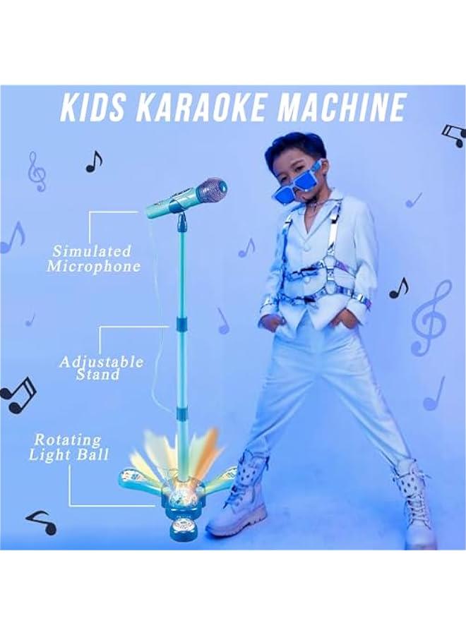 Kids Karaoke Machine with Stand,Kids Microphone Flashing Stage Lights Adjustable Stand Gift for Age 3+ Years Old Children (BLUE)