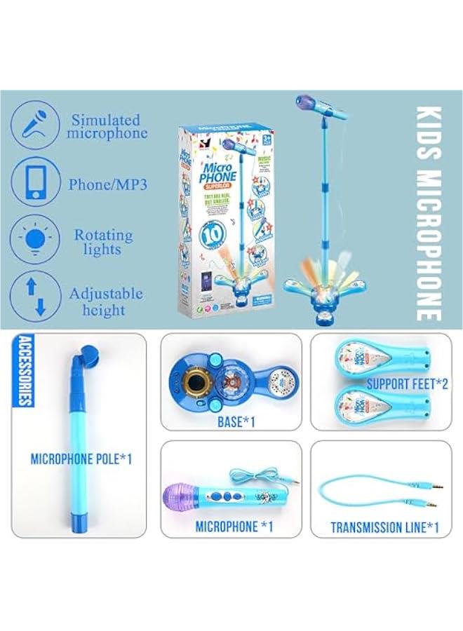 Kids Karaoke Machine with Stand,Kids Microphone Flashing Stage Lights Adjustable Stand Gift for Age 3+ Years Old Children (BLUE)