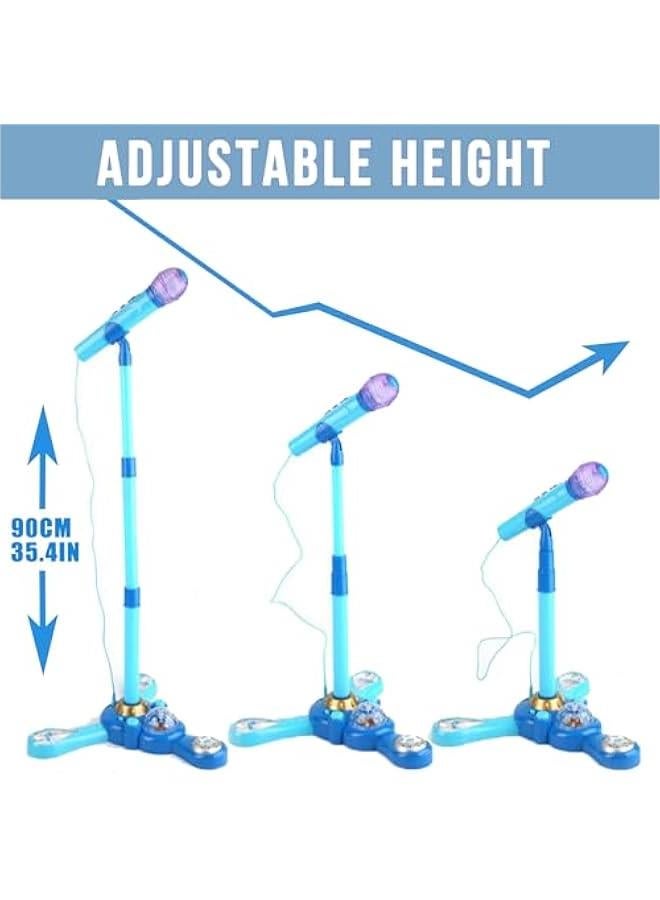 Kids Karaoke Machine with Stand,Kids Microphone Flashing Stage Lights Adjustable Stand Gift for Age 3+ Years Old Children (BLUE)