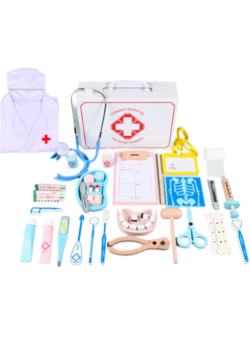 45pcs Medical Kit Toy Set With Doctor Costume, Children'S Doctor Toy Set With Stethoscope Tweezers Toothbrush Cotton Swab Forceps Oral Mirror Pretend Dentist Toy