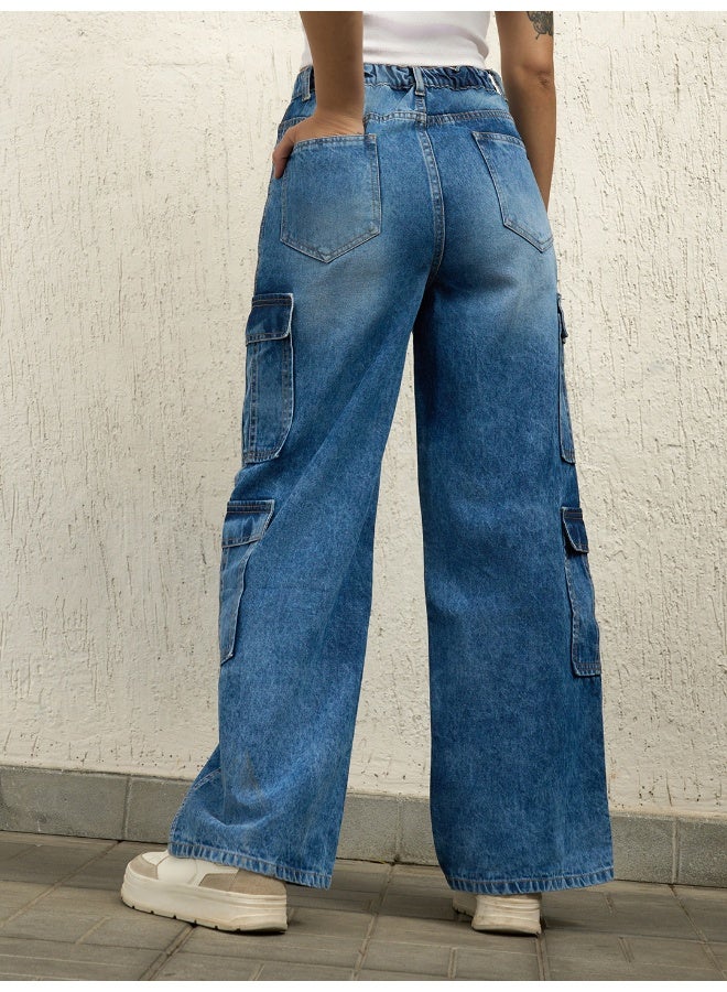 Women's Indigo  Jeans - 90's Baggy with Cargo Pocket