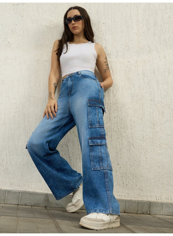 Women's Indigo  Jeans - 90's Baggy with Cargo Pocket