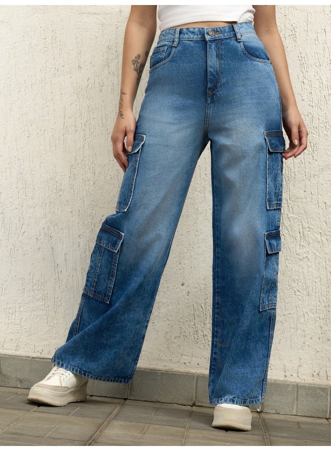 Women's Indigo  Jeans - 90's Baggy with Cargo Pocket