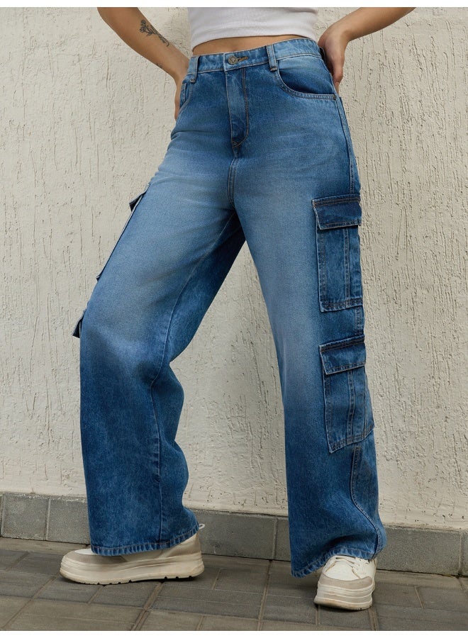 Women's Indigo  Jeans - 90's Baggy with Cargo Pocket