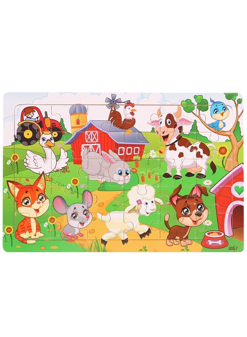 6 Piece Set Wooden Jigsaw Puzzle for Kids Ages 3-5, 30 Pieces Colorful Wooden Jigsaw Puzzle for Toddlers Learning Educational Jigsaw Puzzle Toys for Boys and Girls, Suitable for Kids Ages 3 4 5 6