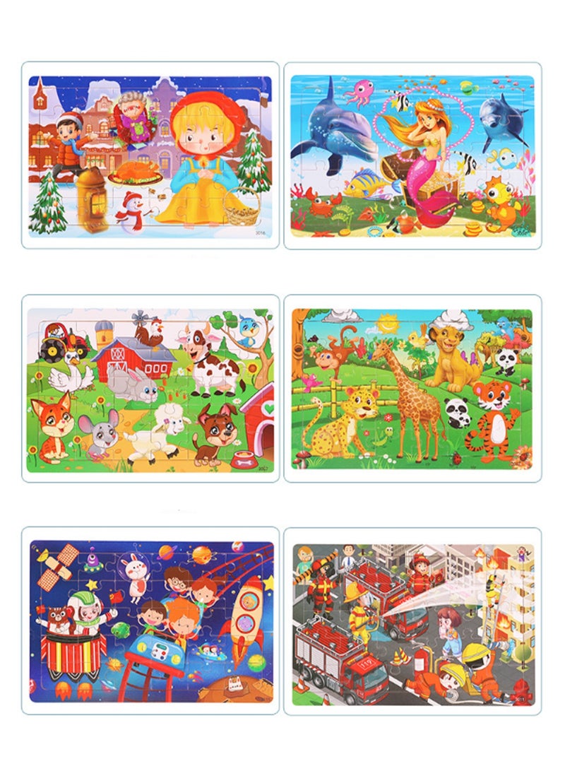 6 Piece Set Wooden Jigsaw Puzzle for Kids Ages 3-5, 30 Pieces Colorful Wooden Jigsaw Puzzle for Toddlers Learning Educational Jigsaw Puzzle Toys for Boys and Girls, Suitable for Kids Ages 3 4 5 6