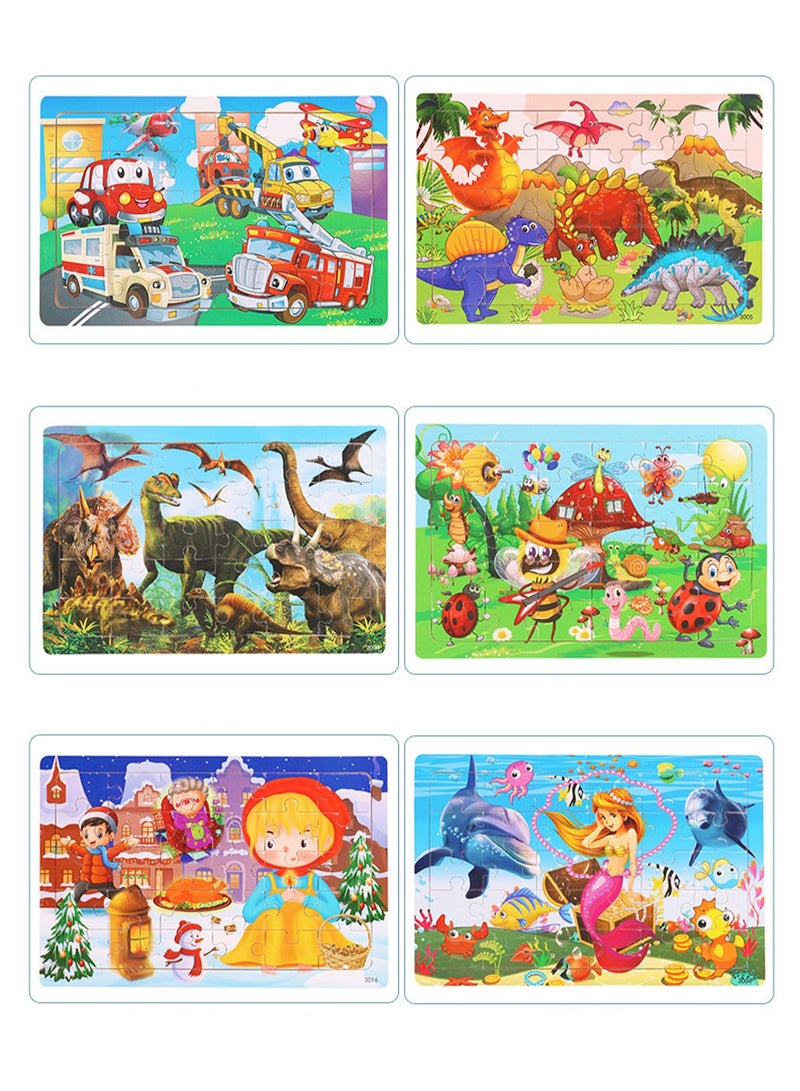 6 Piece Set Wooden Jigsaw Puzzle for Kids Ages 3-5, 30 Pieces Colorful Wooden Jigsaw Puzzle for Toddlers Learning Educational Jigsaw Puzzle Toys for Boys and Girls, Suitable for Kids Ages 3 4 5 6