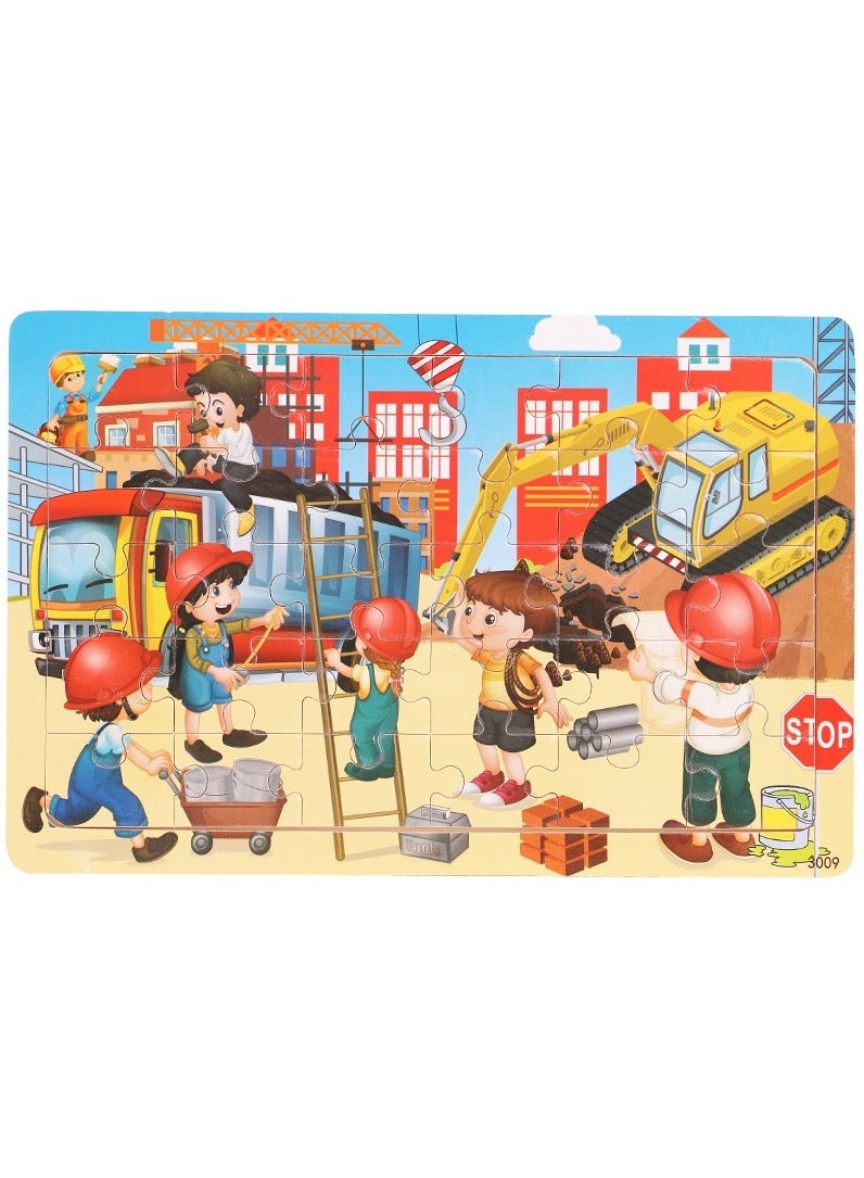 6 Piece Set Wooden Jigsaw Puzzle for Kids Ages 3-5, 30 Pieces Colorful Wooden Jigsaw Puzzle for Toddlers Learning Educational Jigsaw Puzzle Toys for Boys and Girls, Suitable for Kids Ages 3 4 5 6