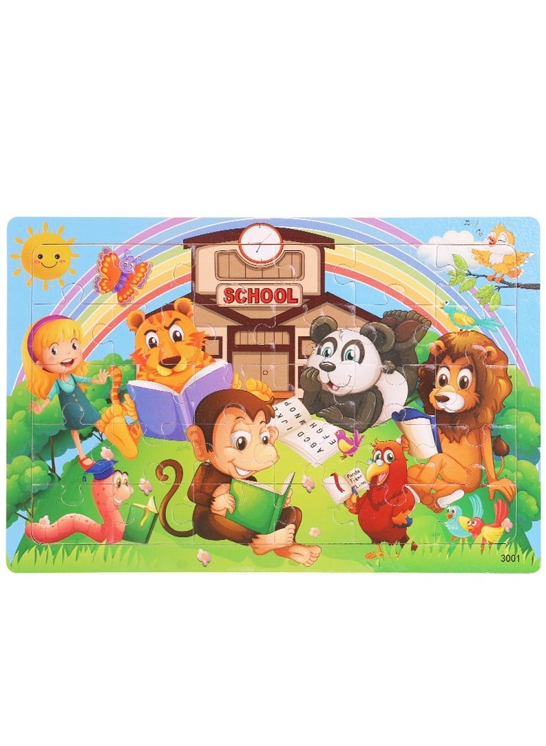 6 Piece Set Wooden Jigsaw Puzzle for Kids Ages 3-5, 30 Pieces Colorful Wooden Jigsaw Puzzle for Toddlers Learning Educational Jigsaw Puzzle Toys for Boys and Girls, Suitable for Kids Ages 3 4 5 6