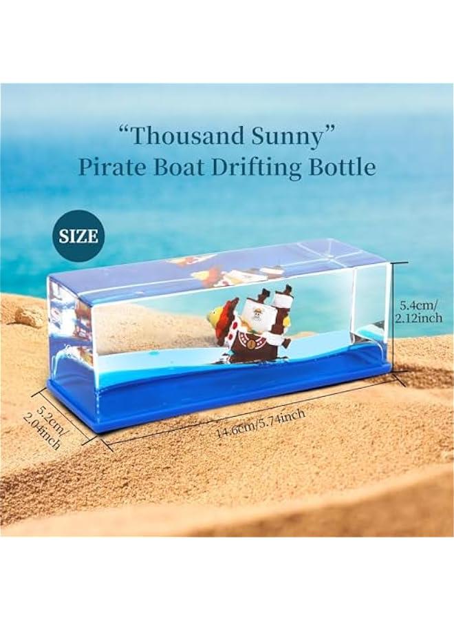 Unsinkable Boat Thousand Sunny Pirate Ship Model in a Box Bottle, Non Sinking Anime Ship Fluid Drift Bottle Decorations Desk Decor Ornament for Fans Gifts