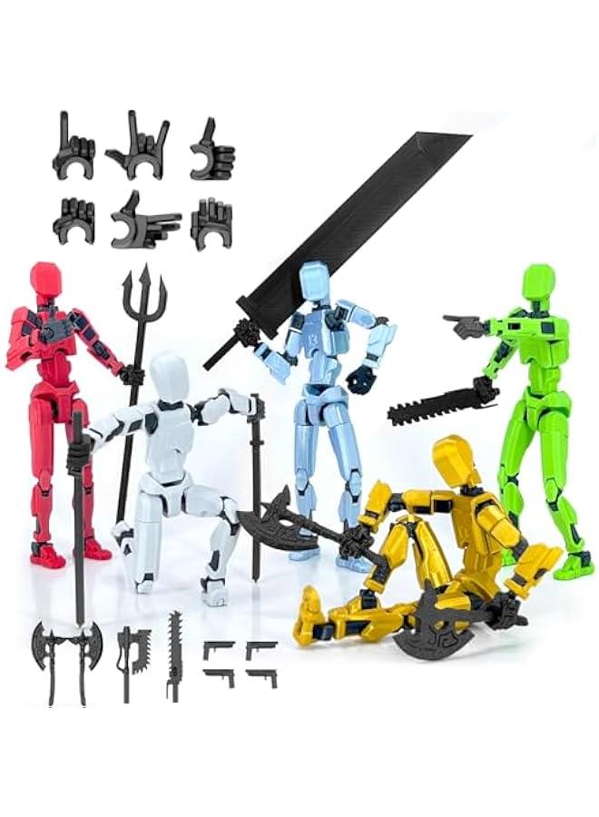 【5-Pack Assembled】(Assembly Completed) T13 Action Figure Set, Titan 13 Robot Action Figure 3D Printed robo 13 Action Figure Articulated, for Collectors Desktop Decorations, Black Green Red White Blu